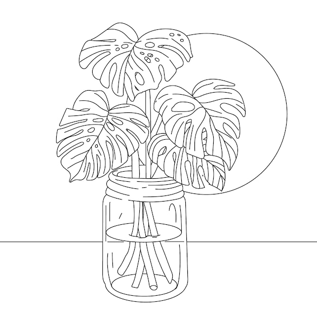 Free vector hand drawn monstera leaf outline illustration