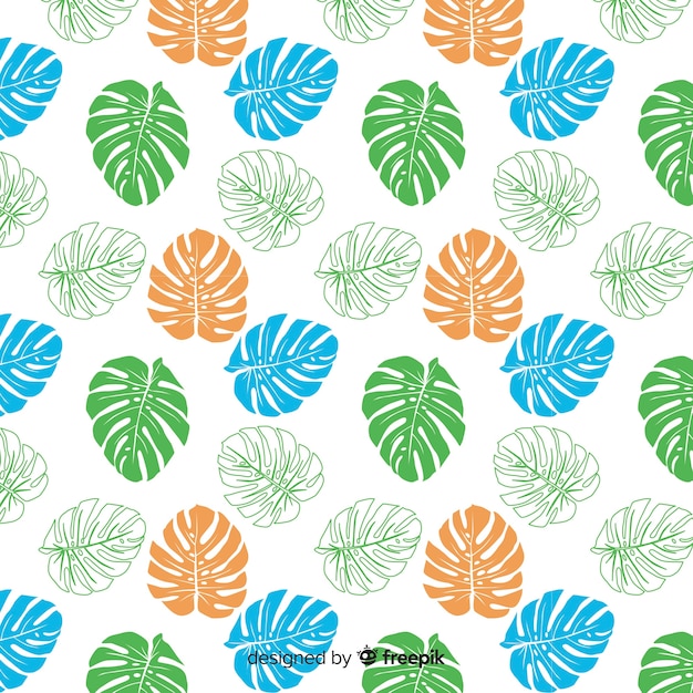 Hand drawn monstera leaves background