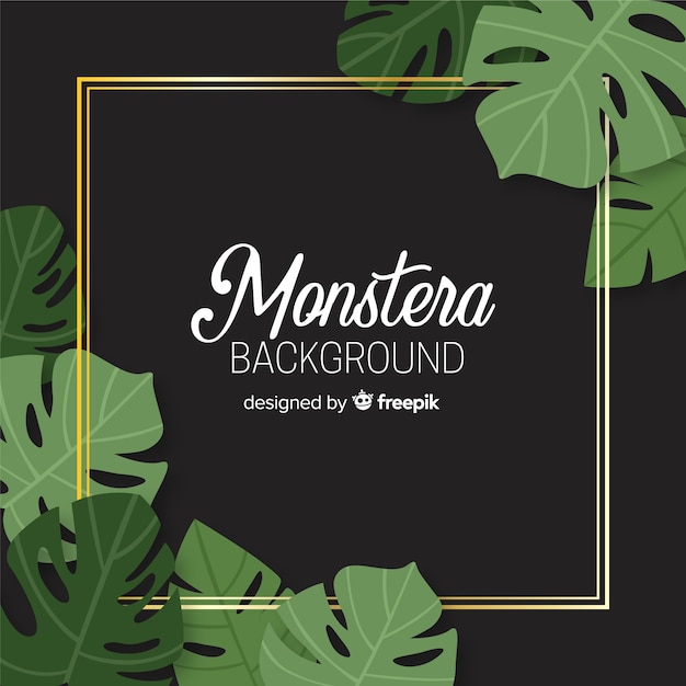 Hand drawn monstera leaves background