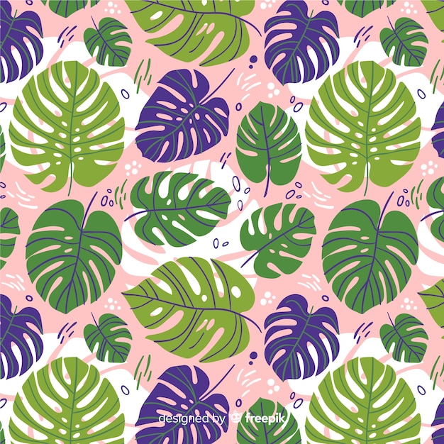 Free Vector hand drawn monstera leaves pattern