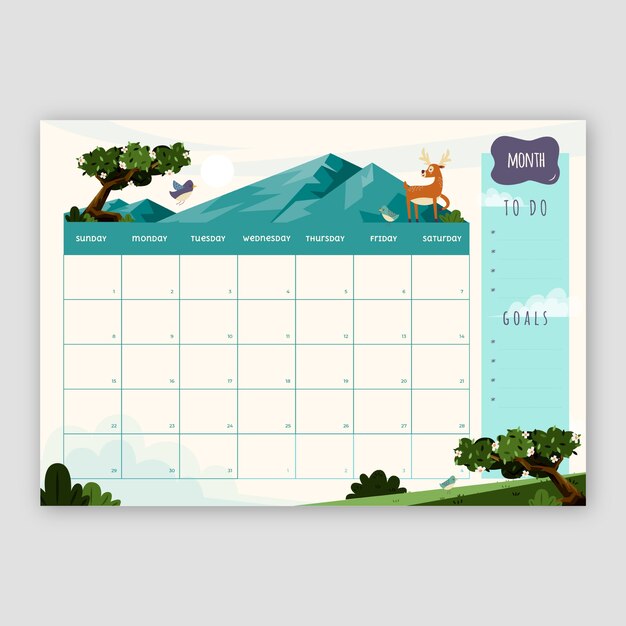 Hand drawn monthly planner calendar