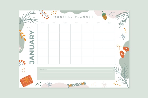 Hand drawn monthly planner calendar