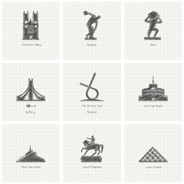 Free vector hand drawn monuments, collection