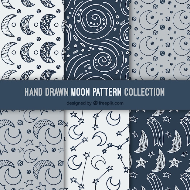 Hand-drawn moon pattern set