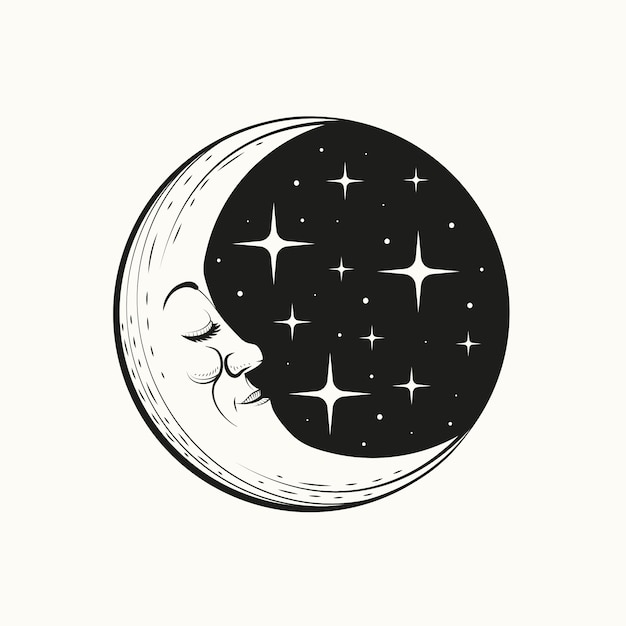 Free vector hand drawn moon and stars drawing illustration