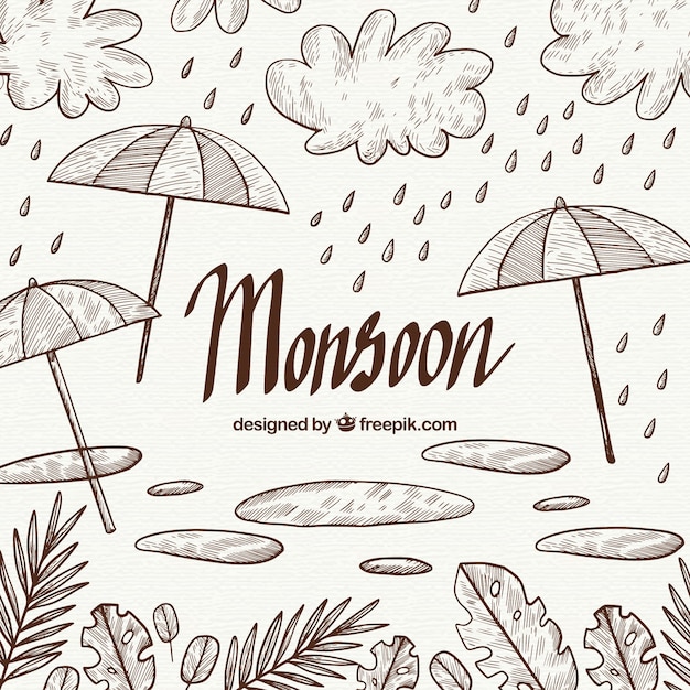 Hand drawn mosoon season composition