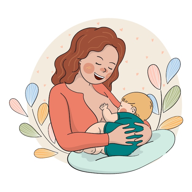 Hand drawn mother breastfeeding her child illustration