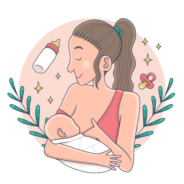 Hand drawn mother breastfeeding her child illustration