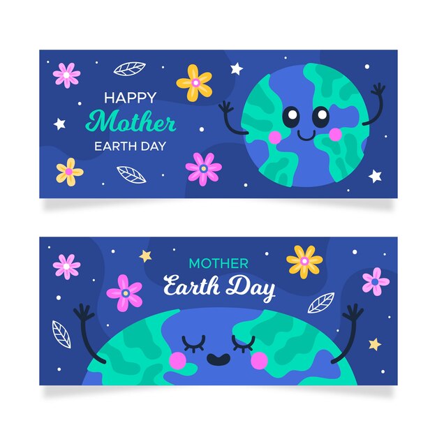 Hand drawn mother earth day banner set