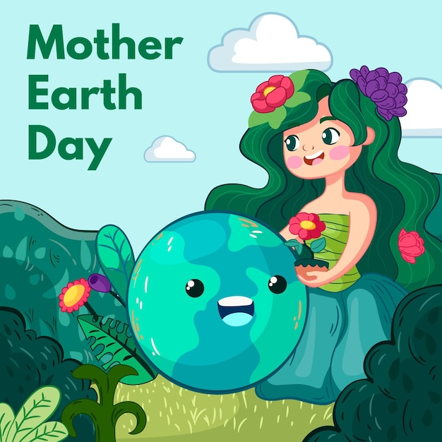 Hand drawn mother earth day illustration