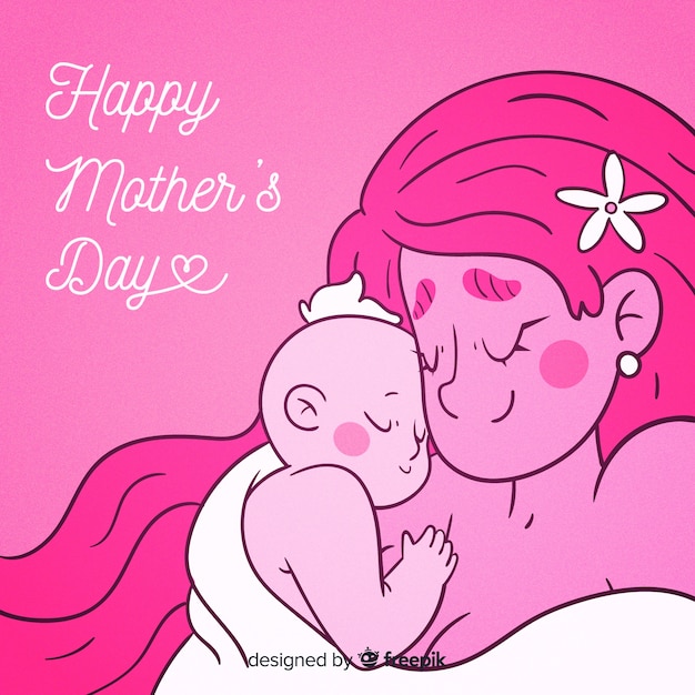 Hand drawn mother hugging baby mother's day background