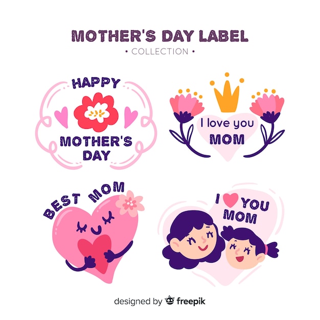 Hand drawn mother's day badge collection