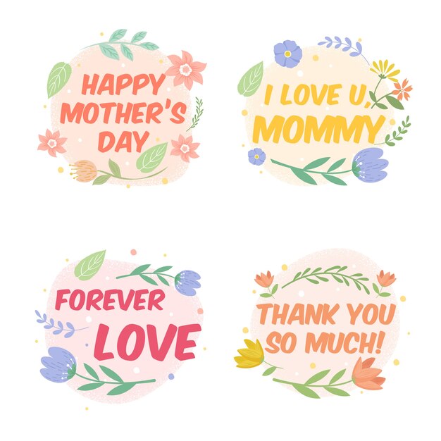 Hand drawn mother's day badge collection