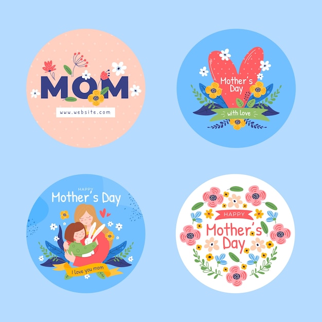 Hand drawn mother's day badges collection