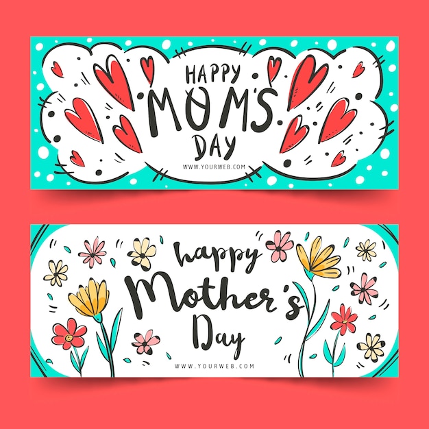 Hand drawn mother's day banners set