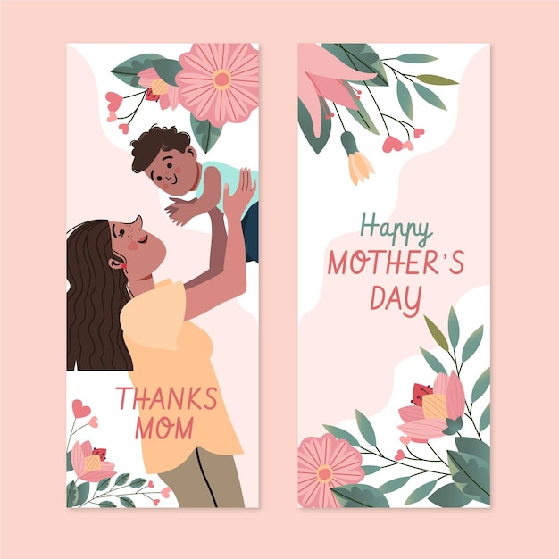 Hand drawn mother's day banners set