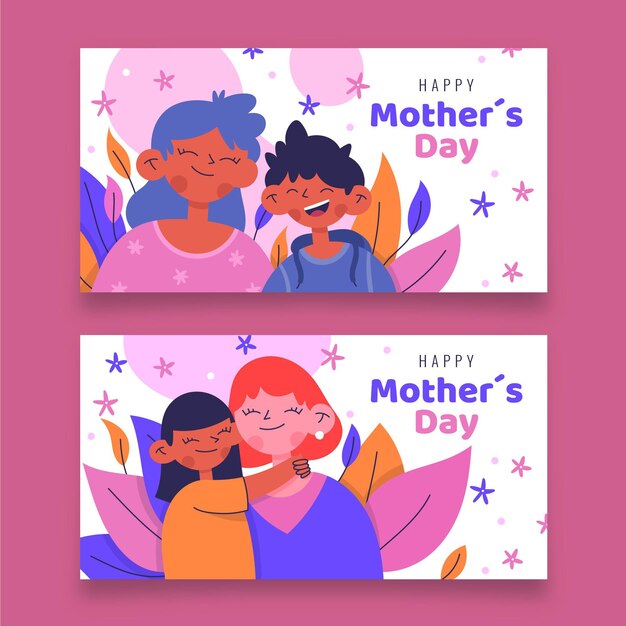 Hand drawn mother's day banners set