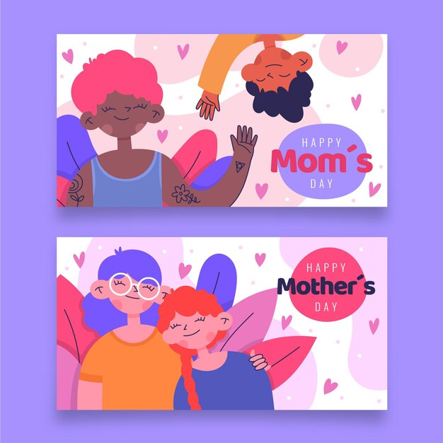 Hand drawn mother's day banners set