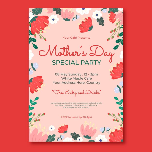 Hand drawn mother's day invitation template