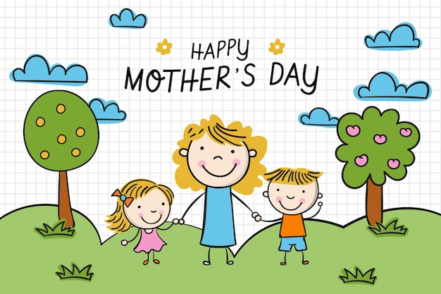 Hand drawn mothers day children drawing illustration