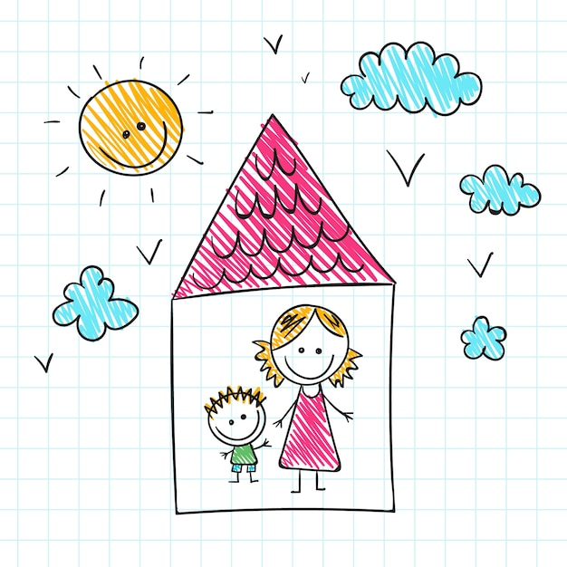 Free vector hand drawn mothers day children drawings illustration