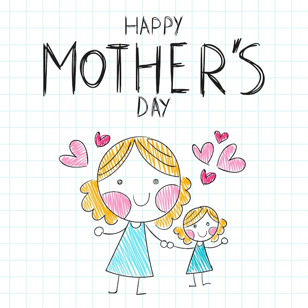 Hand drawn mothers day children drawings illustration