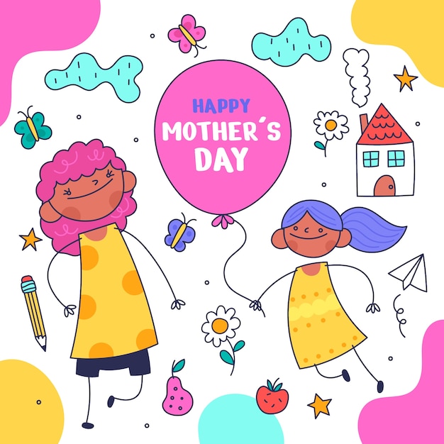 Free Vector hand drawn mothers day children drawings illustration