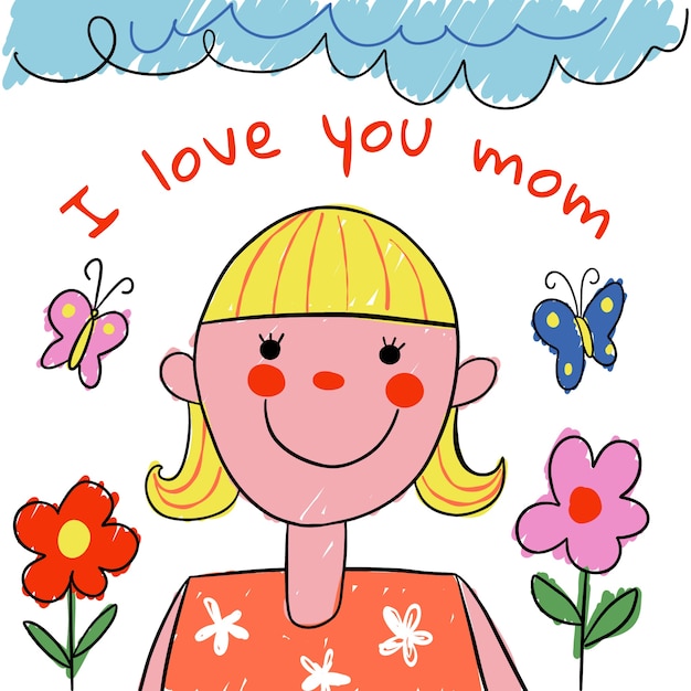 Free Vector hand drawn mothers day children drawings illustration