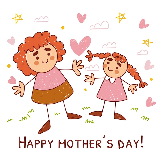 Free Vector hand drawn mothers day children drawings illustration