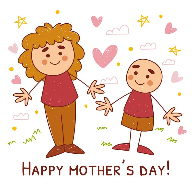 Hand drawn mothers day children drawings illustration