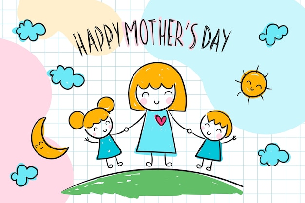 Hand drawn mothers day children drawings illustration