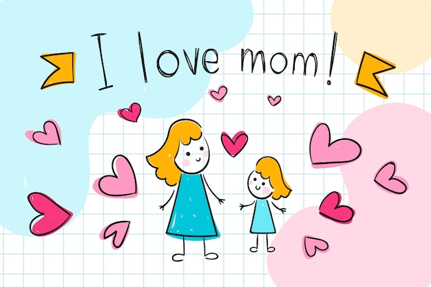 Hand drawn mothers day children drawings illustration