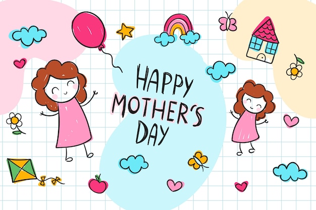 Hand drawn mothers day children drawings illustration