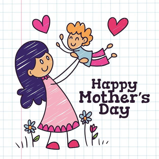 Hand drawn mothers day children drawings