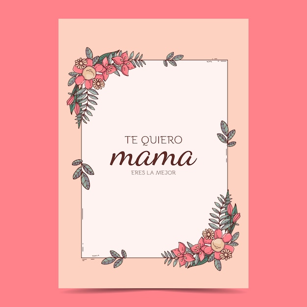 Free Vector hand drawn mothers day greeting card template in spanish