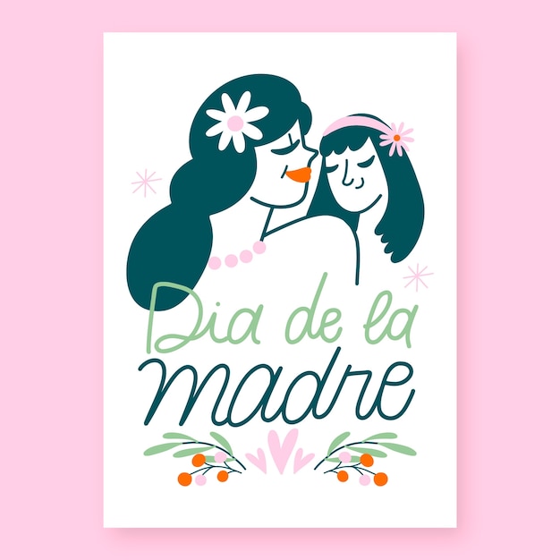 Hand drawn mothers day greeting card template in spanish