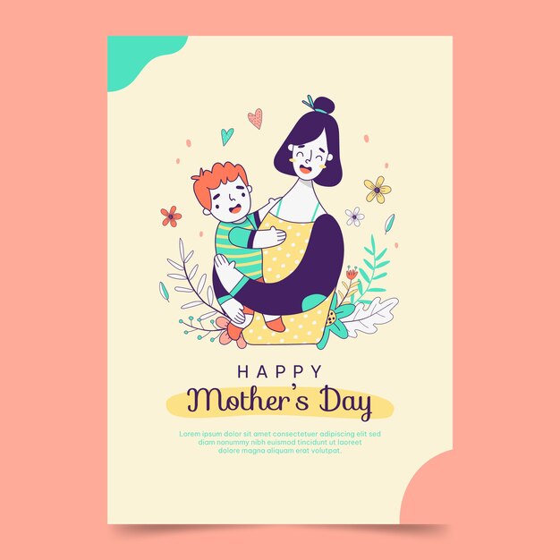 Hand drawn mothers day greeting card template