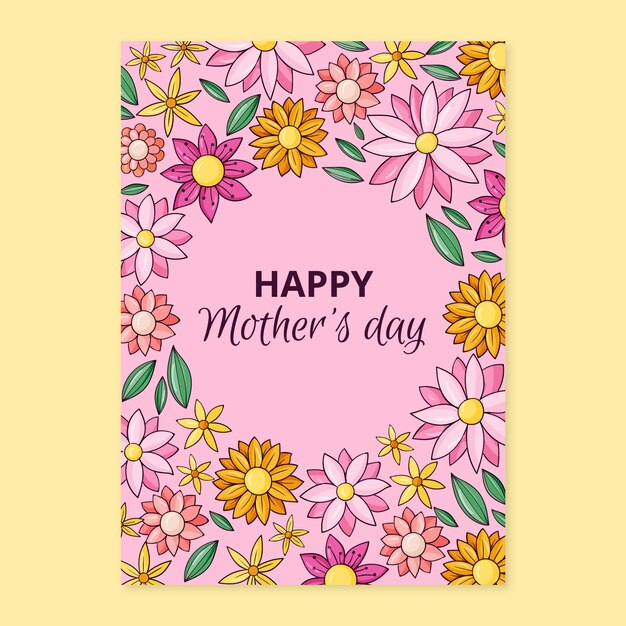 Hand drawn mothers day greeting card template