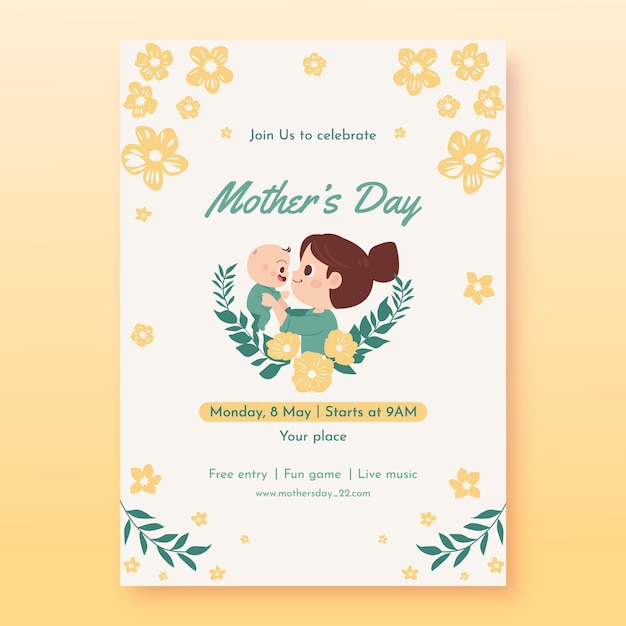 Hand drawn mothers day greeting card template