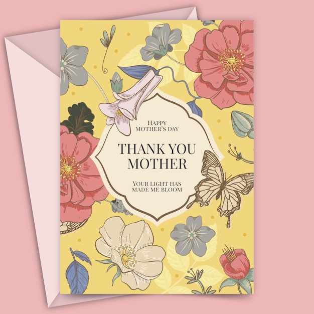 Hand drawn mothers day greeting card template