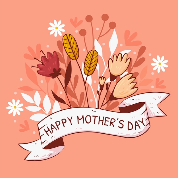 Hand drawn mothers day illustration with flowers