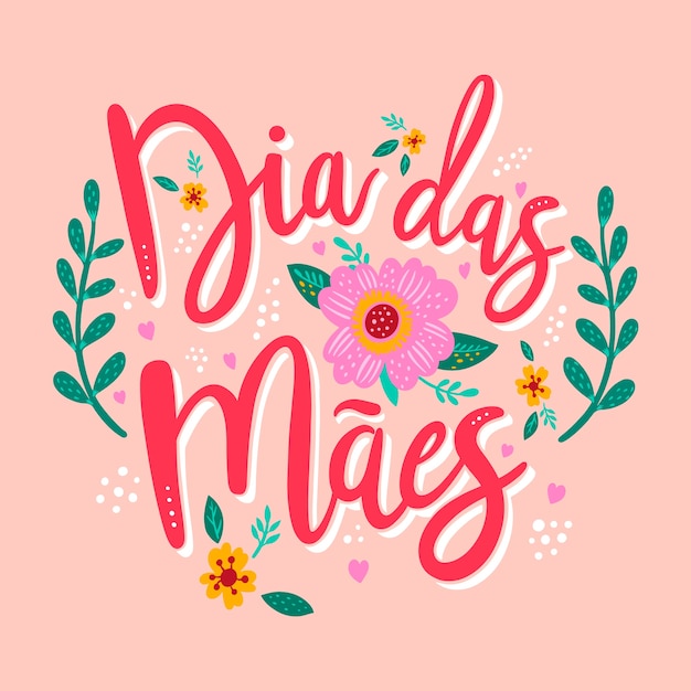 Free Vector hand drawn mothers day lettering in portuguese