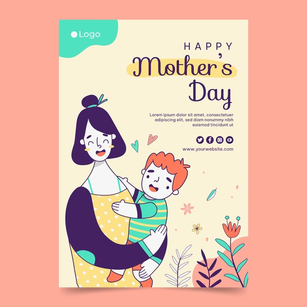 Hand drawn mothers day vertical flyer template