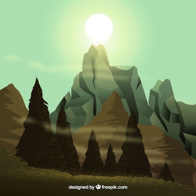 Free Vector hand drawn mountain landscape background