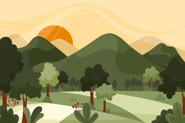 Free Vector hand drawn mountain landscape