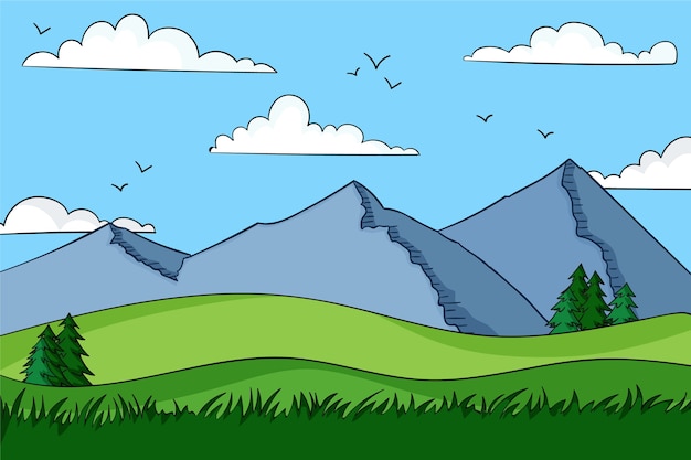 Free Vector hand drawn mountain landscape