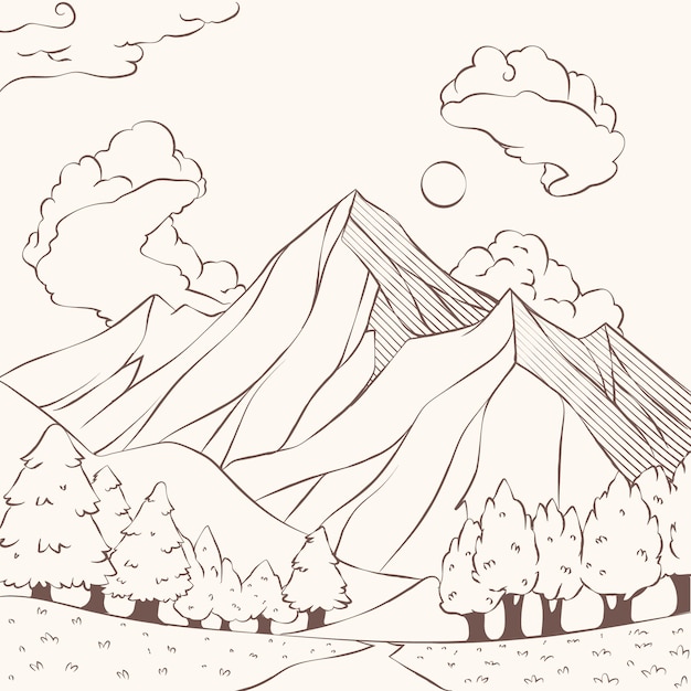 Free Vector hand drawn mountain outline illustration