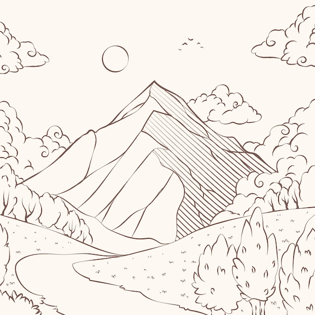 Free Vector hand drawn mountain outline illustration