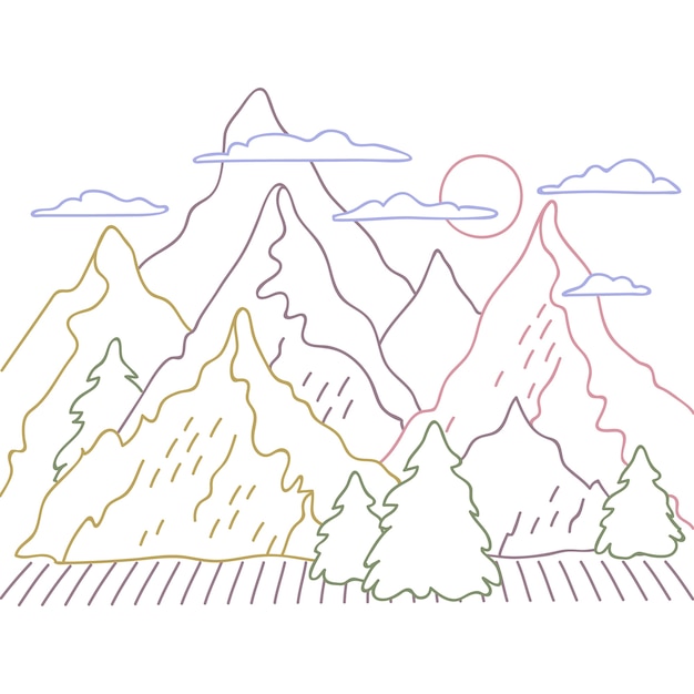 Hand drawn mountain outline illustration