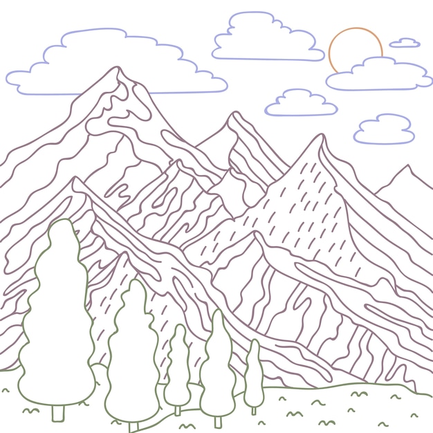 Hand drawn mountain outline illustration